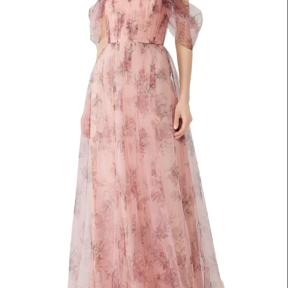 Marchesa Notte (Bridesmaid) Blush Floral Tulle Gown - Picture 5 of 13